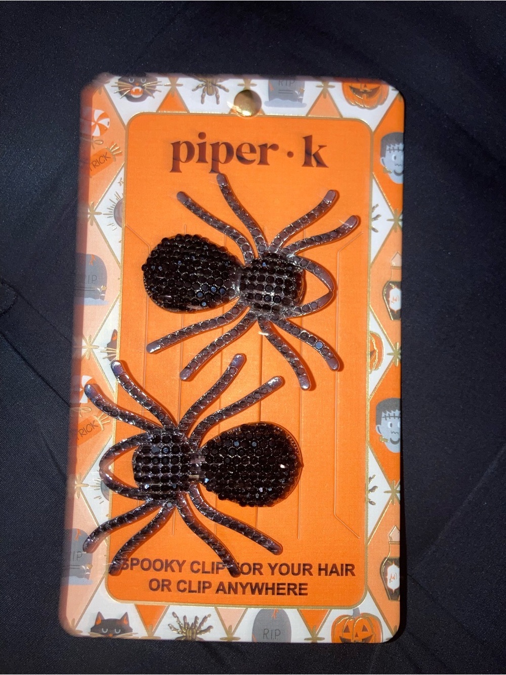 Piper·k Black Sequin Spider Hair Clips -NWT
